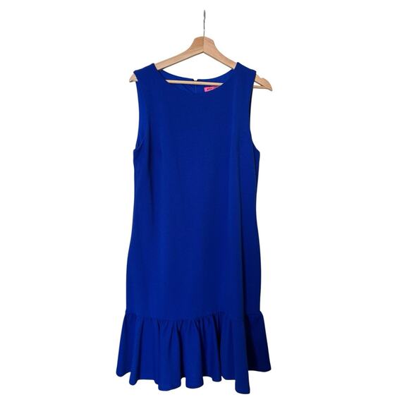 Betsey Johnson Sleeveless Blue Shift Midi Ruffle Hem Size 10 Church Baby Shower - Picture 1 of 4